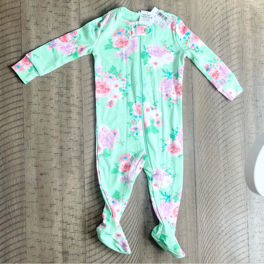 KIDS GREEN FLORAL BODYSUIT FOOTIES